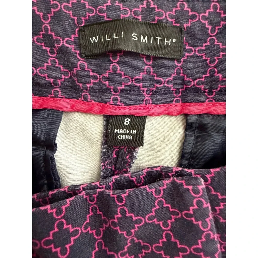 Willi Smith Womens Navy Pink Geometric Quatrefoil Bermuda Shorts Size 8